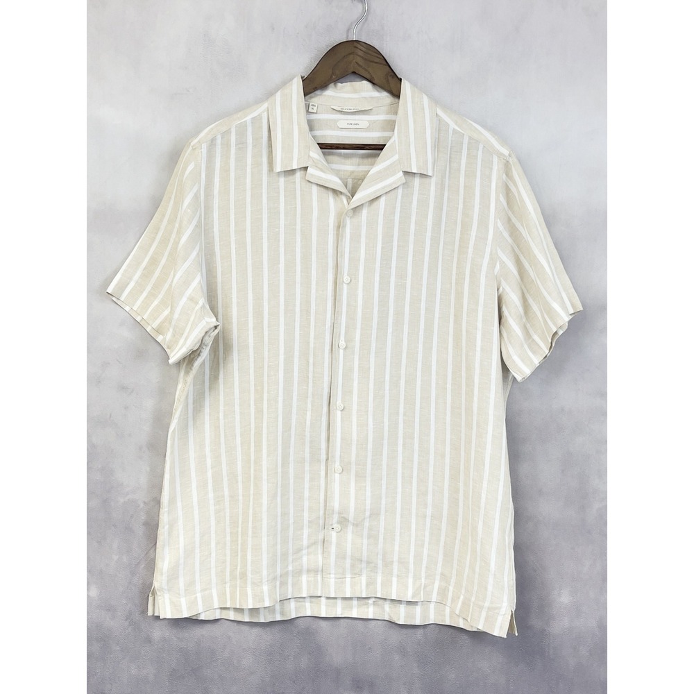 Suitsupply Pure Linen Striped Camp Collar Shirt Mens XL Minimal Preppy Coastal